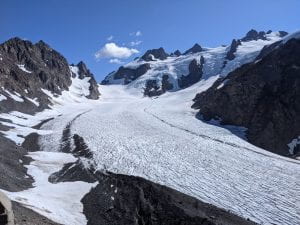 A glacier under a blue sky